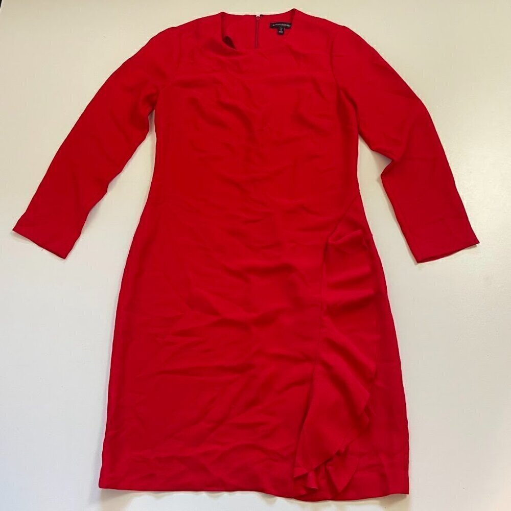 Banana Republic TALL LONG Ruffle Shift Dress Red Holiday Party Classic Career - Picture 9 of 10